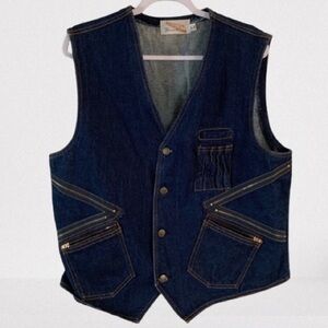 Vintage Y2K 1999 Embroidered Sturgis Biker Denim Vest Size Large